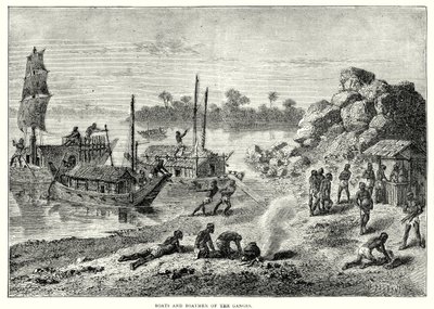 Bateaux et bateliers du Gange (gravure) - English School