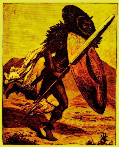 Guerrier Bongo, illustration de The Story of Man par J. W. Buel, publiée en 1889 - English School