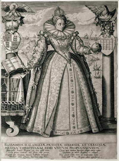 Frontispice de livre célébrant le règne heureux et prospère de la reine Élisabeth I, 1596 - English School