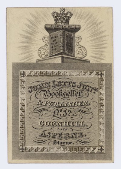 Libraire et éditeur, John Letts Junior, carte de visite - English School