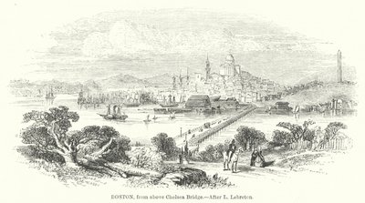 Boston, vue du pont de Chelsea (gravure) - English School