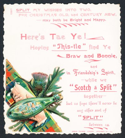 Bouteille de soda éclatée, carte de Noël - English School