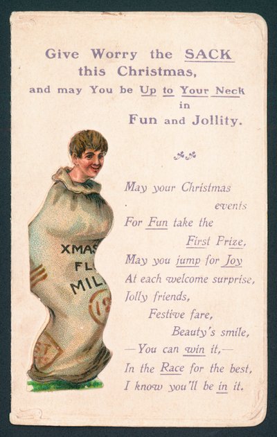 Garçon debout dans un sac! carte de Noël - English School