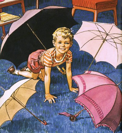 Garçon jouant avec des parapluies - English School