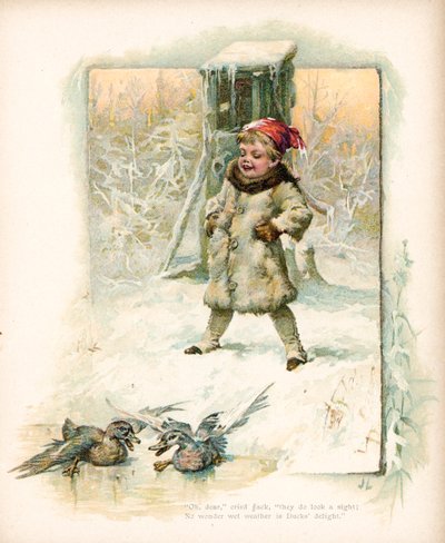 Garçon regardant des canards dans la neige - English School
