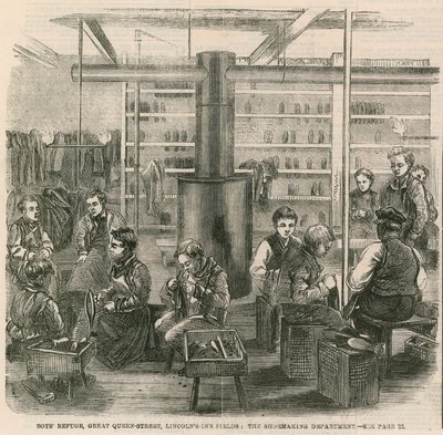 Refuge pour garçons, Great Queen Street, Lincolns Inn Fields, Londres - le département de cordonnerie - English School