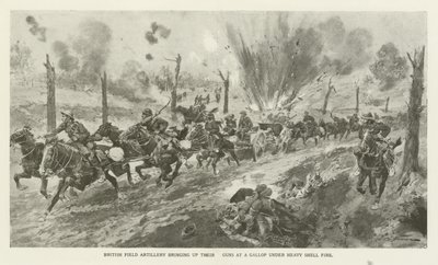 Artillerie de campagne britannique amenant leurs canons au galop sous un feu d