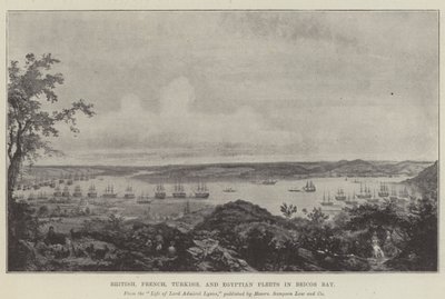 Flottes britanniques, françaises, turques et égyptiennes dans la baie de Beicos (lithographie) - English School