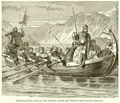 Roi britannique, Edgar le Pacifique, avec ses vassaux celtiques tributaires - English School