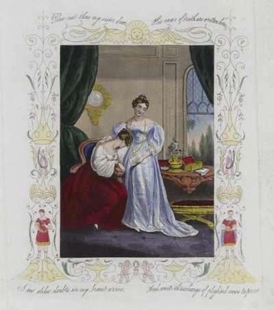 Carte de Saint-Valentin britannique avec une image de deux femmes - English School