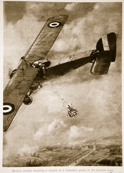 Aviateur britannique larguant une couronne sur la tombe d