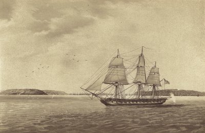 Frégate britannique HMS Fisgard, commandée par le capitaine Thomas Byam Martin, en reconnaissance au large de Brest, France - English School