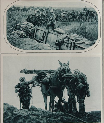Artilleurs britanniques avec chevaux de bât, Flandres, août 1917 - English School