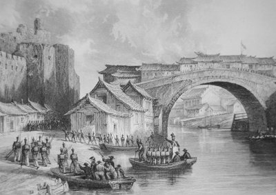 Troupes britanniques débarquant à la porte ouest de Ching Keang pendant les guerres de l