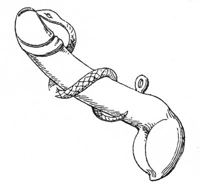 Amulette en bronze représentant un phallus entouré d
