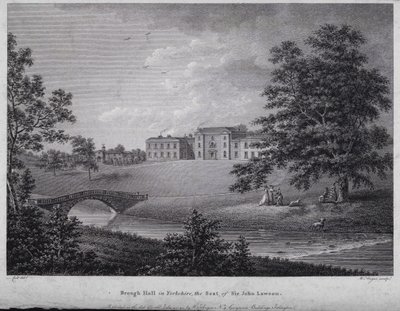 Brough Hall dans le Yorkshire, siège de Sir John Lawson (gravure) - English School