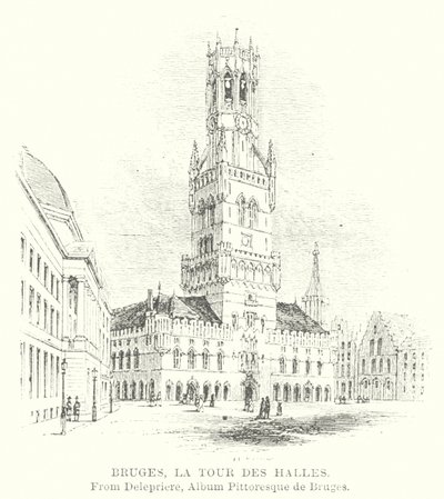 Bruges, La Tour des Halles (engraving) - English School