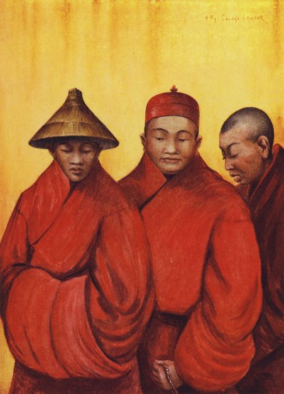 Moines bouddhistes avec des chapeaux - English School