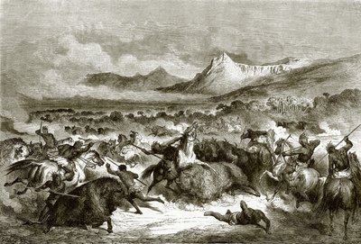 Chasse au bison parmi les Delawares - English School