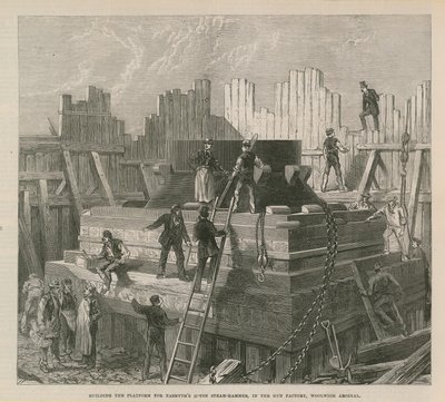 Construction de la plateforme pour le marteau à vapeur de 25 tonnes de Nasmyth - English School