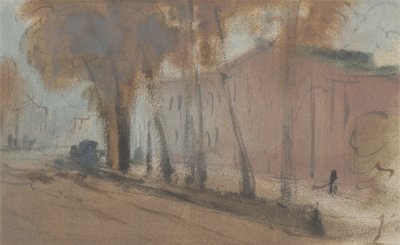 Bâtiment avec arbres (Étude pour Chelsea Embankment), précédemment attribué à J.M.W. Turner (1775-1851) et aussi attribué à Peter de Wint (1784-1849), 1825-27 - English School