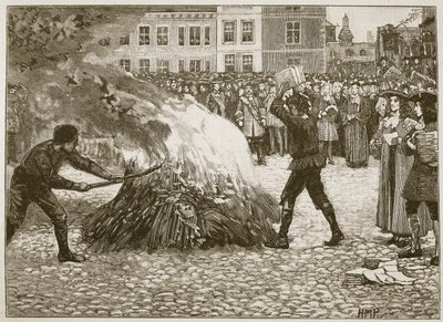 Brûlage du pamphlet de Blount par le bourreau public (illustration de Cassells Illustrated History of England) - English School