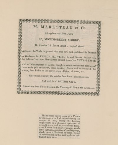 Carte de visite de M. Marloteau - English School