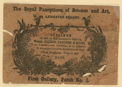 Carte de visite du Panopticon Royal des Sciences et des Arts - English School