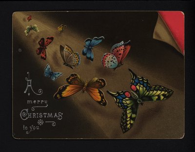 Papillons, carte de vœux de Noël, fin du XIXe ou début du XXe siècle - English School