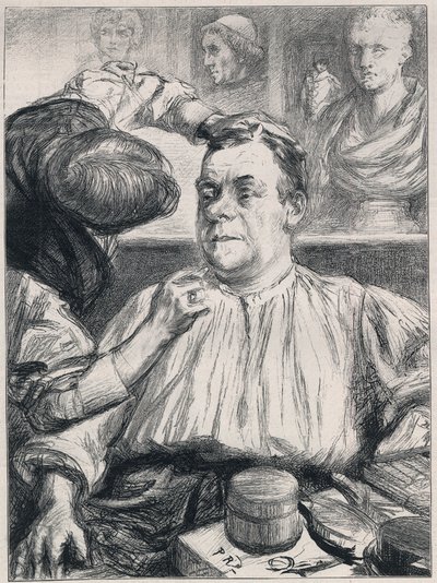 COQUELIN dans sa loge : CONSTANT COQUELIN Aîné acteur anglais dans le rôle de Cyrano de Bergerac au Lyceum Theatre, Londres - English School