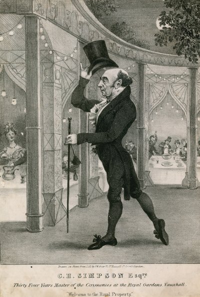 C H Simpson, trente-quatre ans maître de cérémonie aux jardins royaux, Vauxhall, Londres - English School