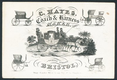 C Hayes, fabricant de voitures et harnais, carte de visite - English School