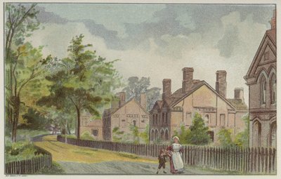 Cottages des travailleurs de Cadbury et chemin de campagne, Bournville, Birmingham - English School