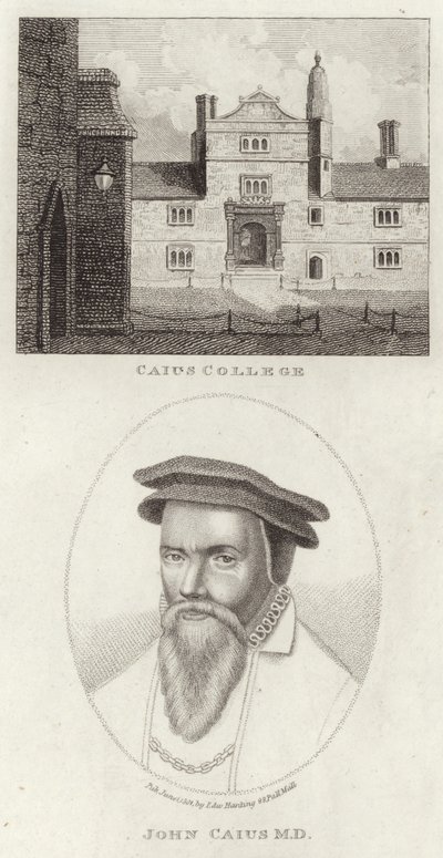 Caius College et un portrait de John Caius - English School