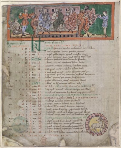 Page de calendrier pour avril : Festin, illustration d