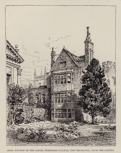Cambridge : Fenêtre oriel du pavillon, Pembroke College, maintenant détruite, depuis le jardin - English School
