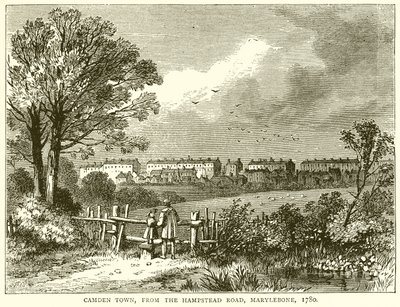 Camden Town, depuis Hampstead Road, Marylebone, 1780 - English School