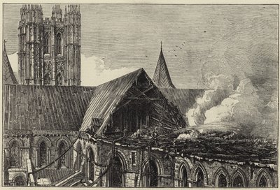 La cathédrale de Canterbury après le récent incendie - English School