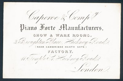 Caperoe & Company, fabricants de pianos, carte de visite - English School