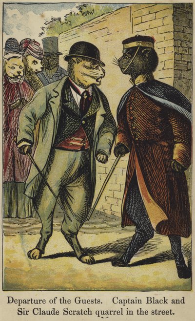 Le capitaine Black et Sir Claude Scratch se querellent dans la rue - English School