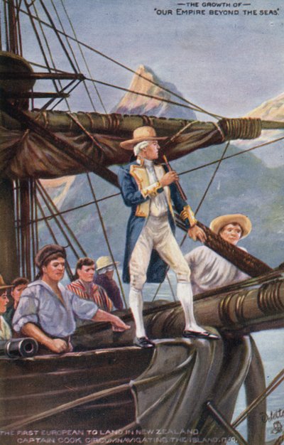 Le capitaine Cook circumnaviguant la Nouvelle-Zélande, 1769 - English School