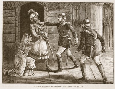Le capitaine Hodson arrêtant le roi de Delhi, illustration de Cassells Illustrated History of England - English School