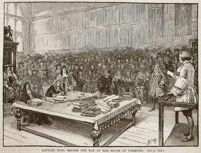 Le capitaine Kidd devant la barre de la Chambre des communes (illustration de Cassells Illustrated History of England) - English School