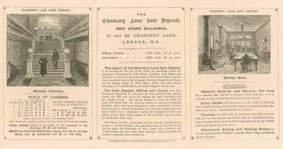 Carte publicitaire pour le Chancery Lane Safe Deposit, 61-62 Chancery Lane, Londres - English School