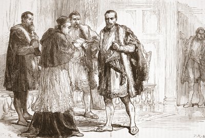 Cardinal de Tournon lisant le placard protestant à François Ier, illustration de L