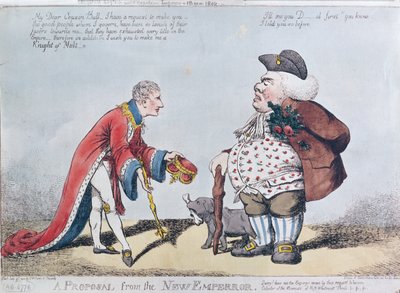 Caricature ridiculisant Napoléon lors de la proclamation de Napoléon comme empereur le 18 mai 1804, 9 juillet 1804 - English School