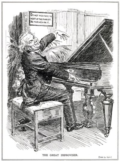 Caricature ridiculisant Lloyd George comme le Grand Improvisateur ou chef des Improvisa-Tories, juin 1920 - English School