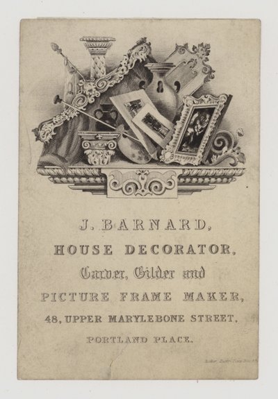 Sculpteurs et doreurs, J Barnard, carte de visite - English School