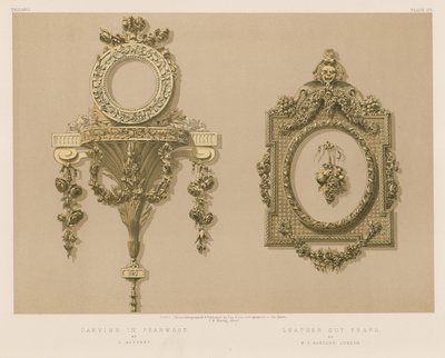 Sculpture en Bois de Poirier; Cadre en Cuir Découpé - English School