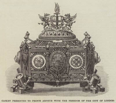 Coffret présenté au prince Arthur avec la liberté de la ville de Londres (gravure) - English School